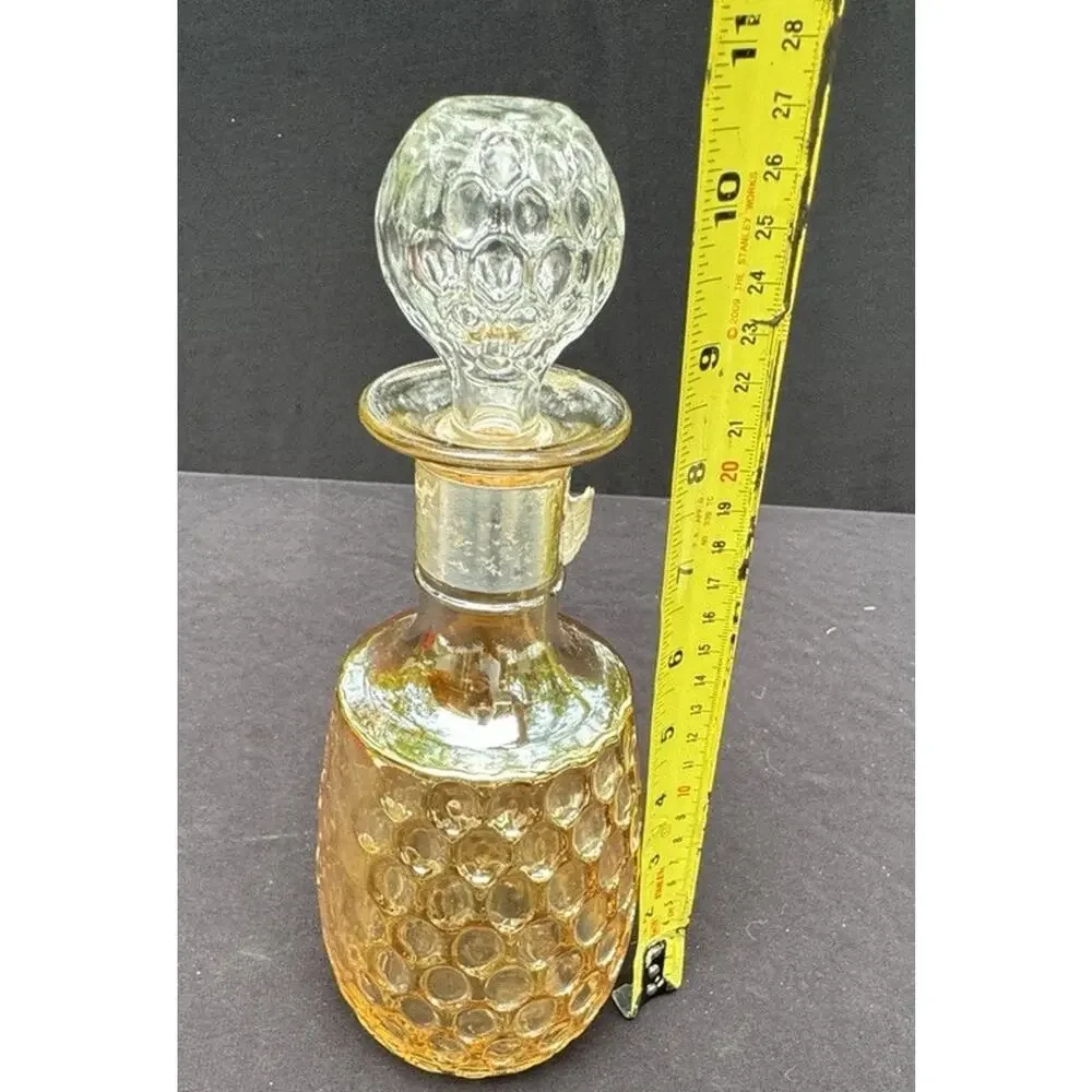Vtg OLD FORESTER Whiskey Glass Decanter Marigold Iridescent 10.5 Thumbprint A77
